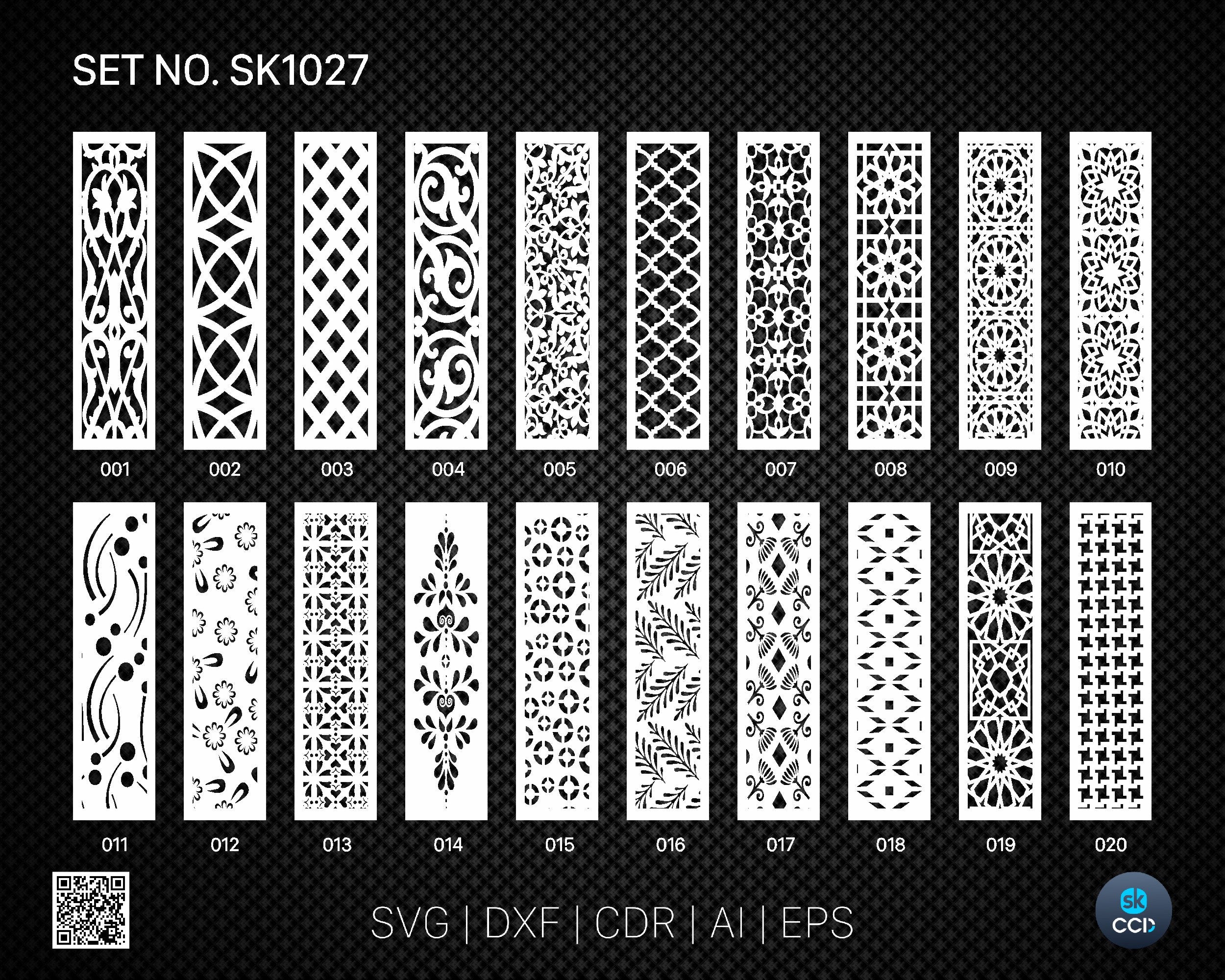 20 Decorative panel | Set SK1027 | Room Divider, Screen, Partitions, Door Panel Laser, Cnc, Plasma, Cricut File CDR, Svg, AI, Dxf, Eps