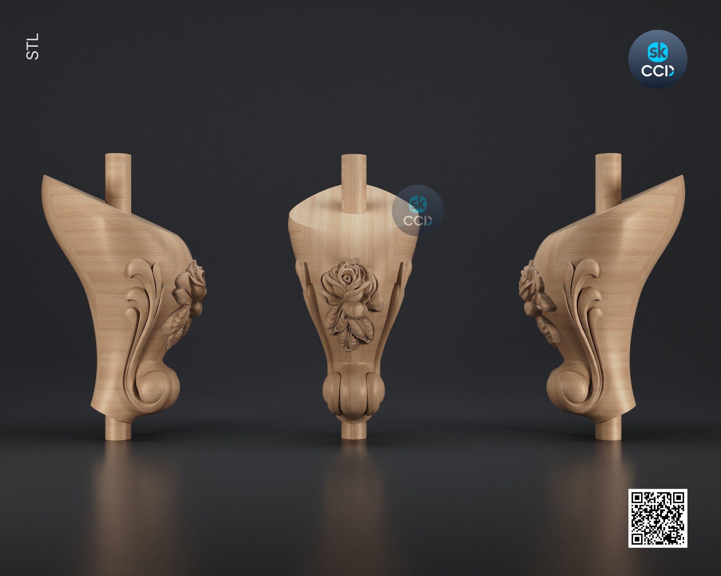 Furniture Leg 3D Model For Cnc Router, Wood Carving Digital File, Column Design, Model No. SKWL1027