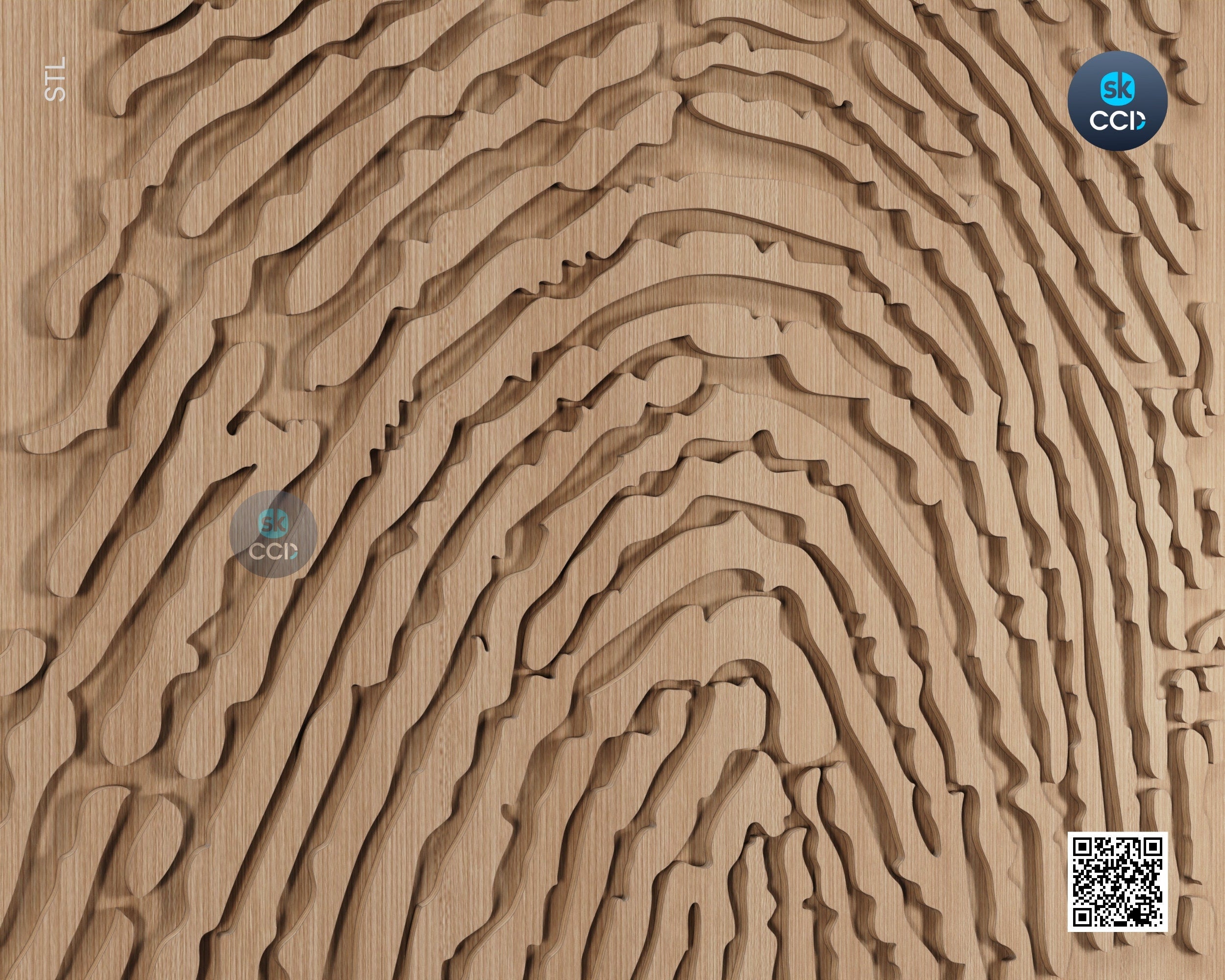 Wood Wall Art, Fingerprint  STL Model, CNC Router Carving ArtCAM File, Wall Sculpture, Wood Carving, 3D Model