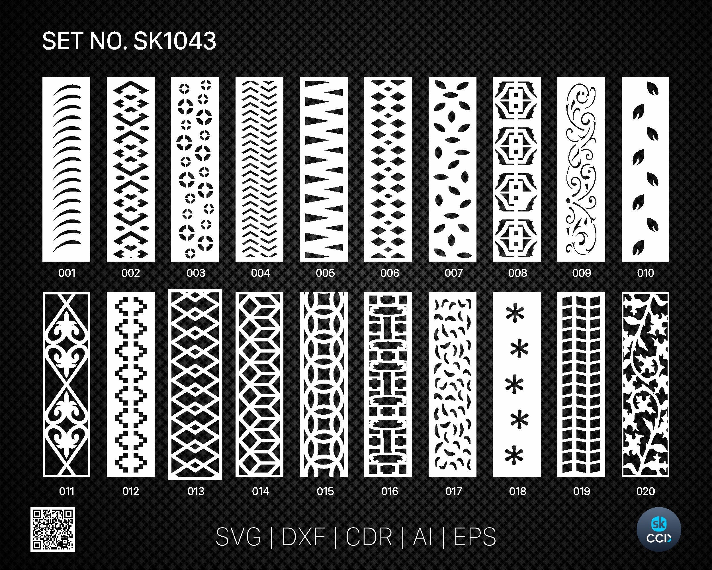 20 Decorative panel | Set SK1043 / 44 | Room Divider, Screen, Partitions, Door Panel Laser, Cnc, Plasma, Cricut File CDR, Svg, AI, Dxf, Eps