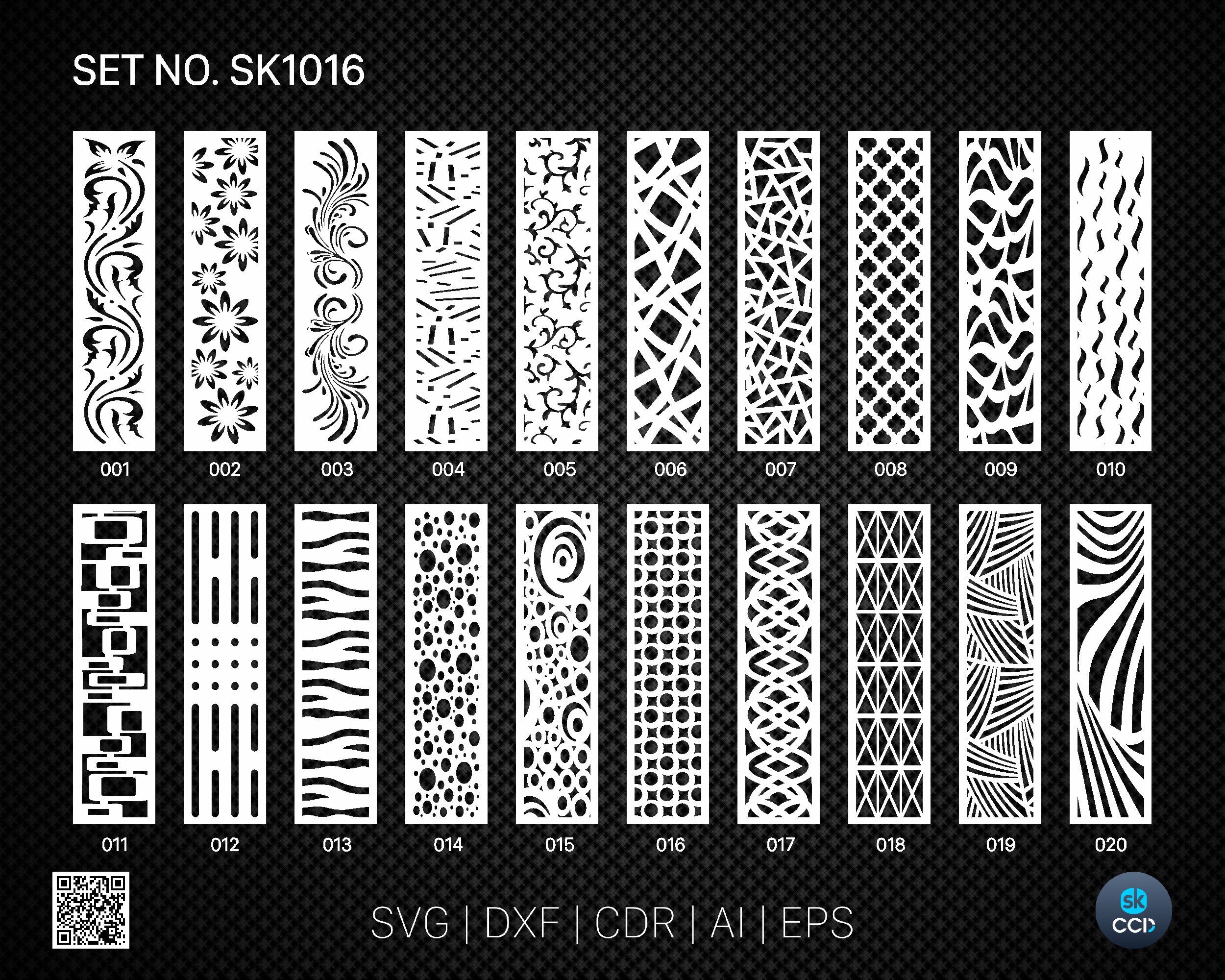 20 Decorative panel | Set SK1016 | Room Divider, Screen, Partitions, Door Panel Laser, Cnc, Plasma, Cricut File CDR, Svg, AI, Dxf, Eps