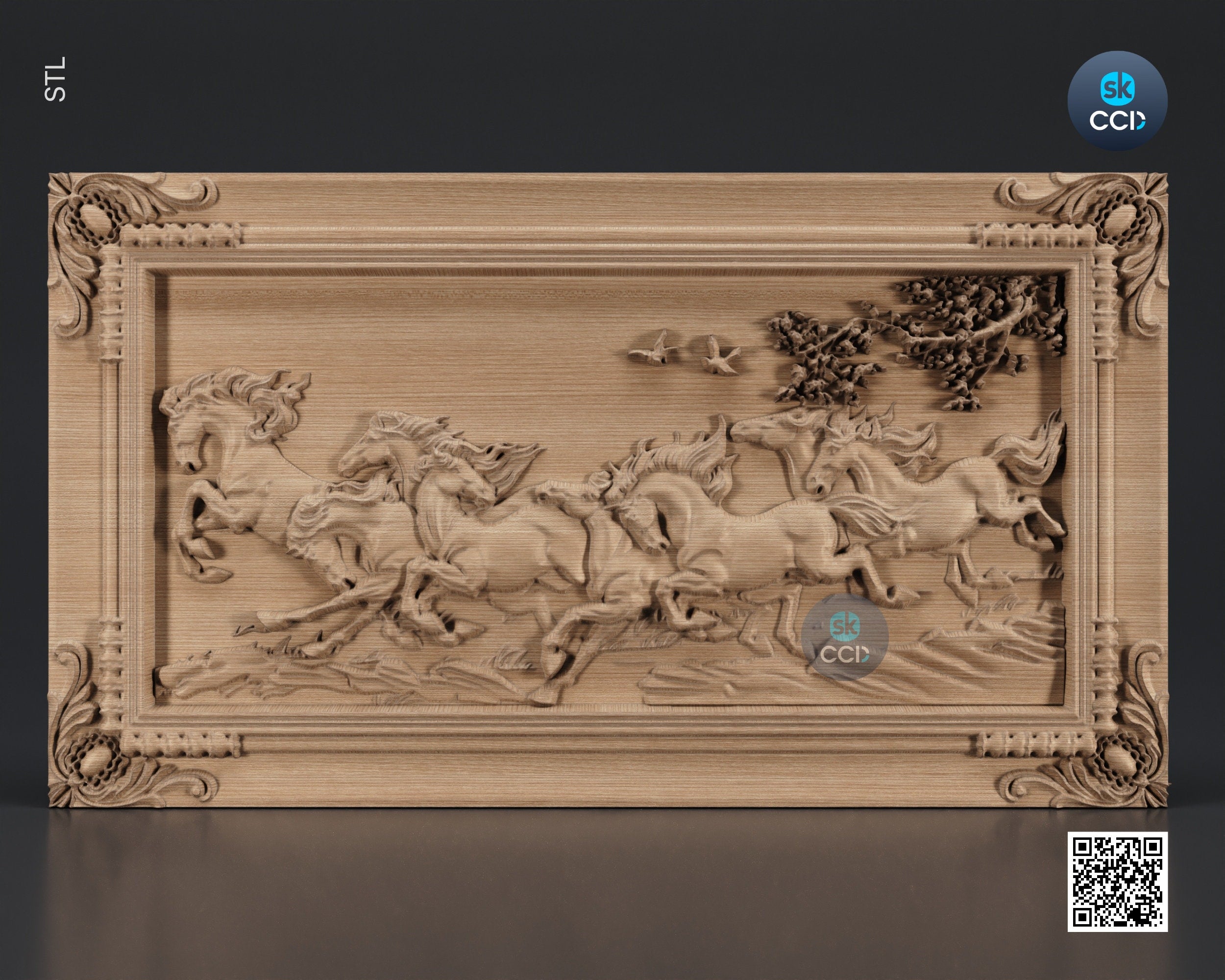 7 Horse 3D Relief Model in STL Format CNC Router Carving Engraving ArtCAM File