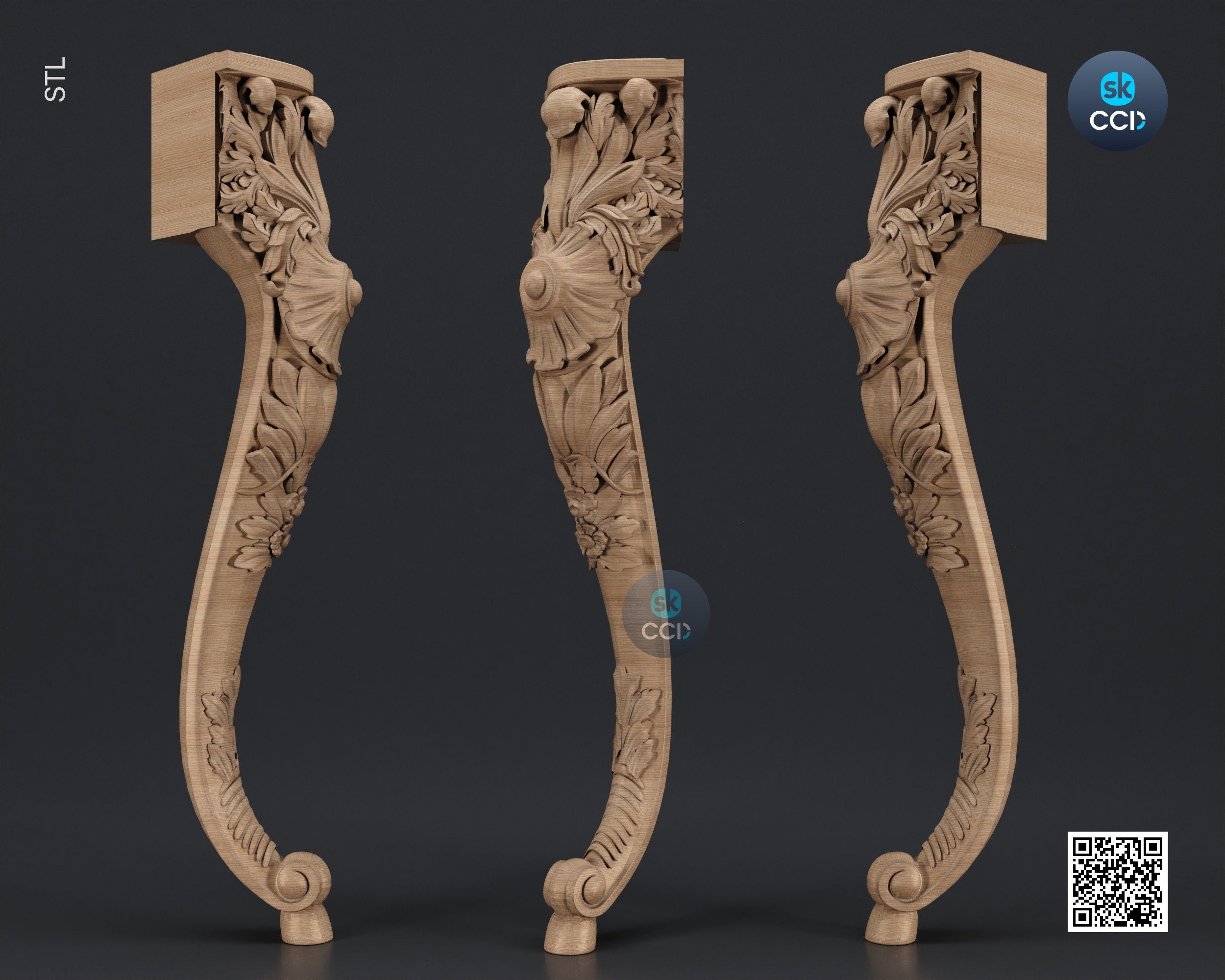 Furniture Leg 3D Model For Cnc Router, Wood Carving Digital File, Column Design, Model No. SKWL1032