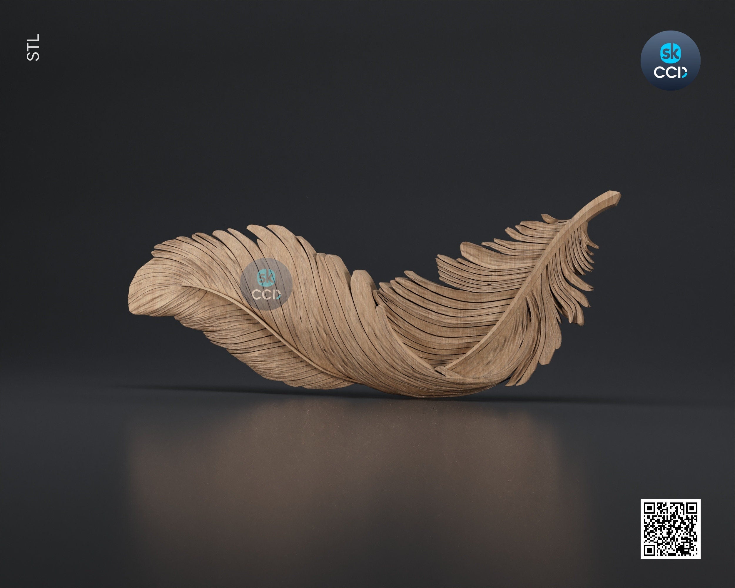 Wood Wall Art, Feather STL Model, CNC Router Carving ArtCAM File, Wall Sculpture, Wood Carving, 3D Model
