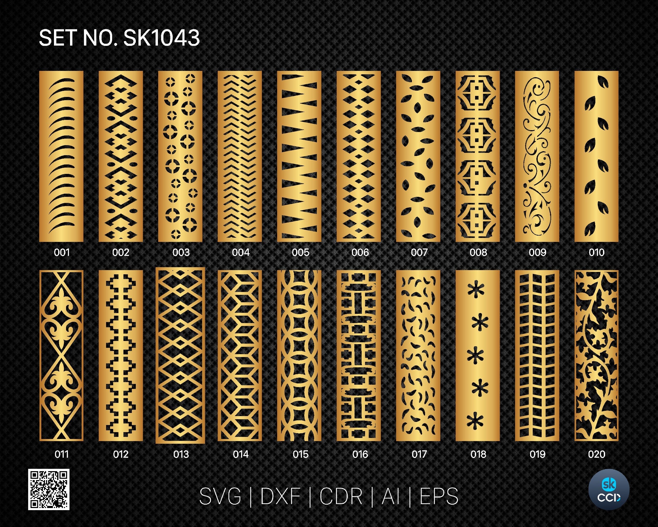 20 Decorative panel | Set SK1043 / 44 | Room Divider, Screen, Partitions, Door Panel Laser, Cnc, Plasma, Cricut File CDR, Svg, AI, Dxf, Eps