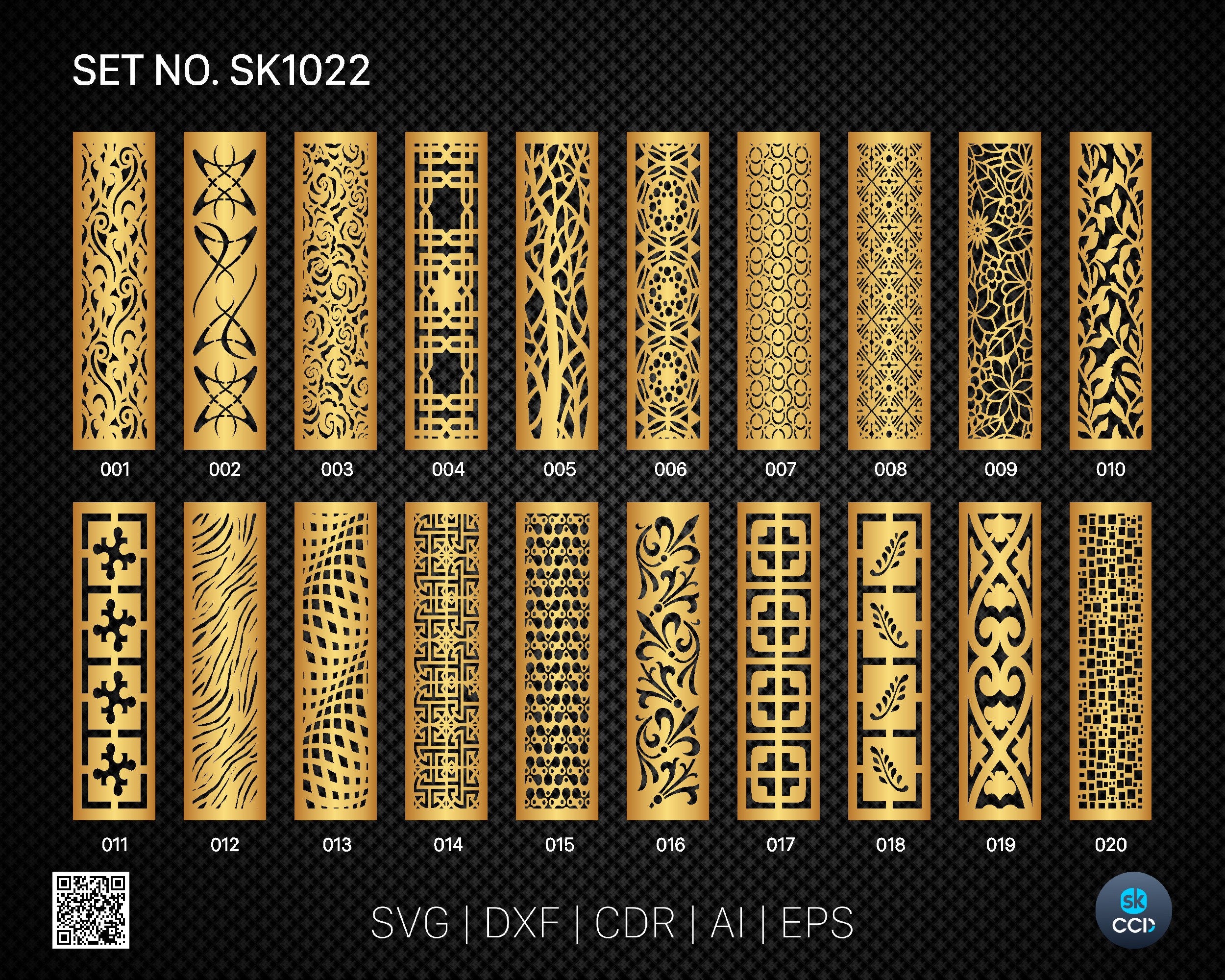 20 Decorative panel | Set SK1022 | Room Divider, Screen, Partitions, Door Panel Laser, Cnc, Plasma, Cricut File CDR, Svg, AI, Dxf, Eps