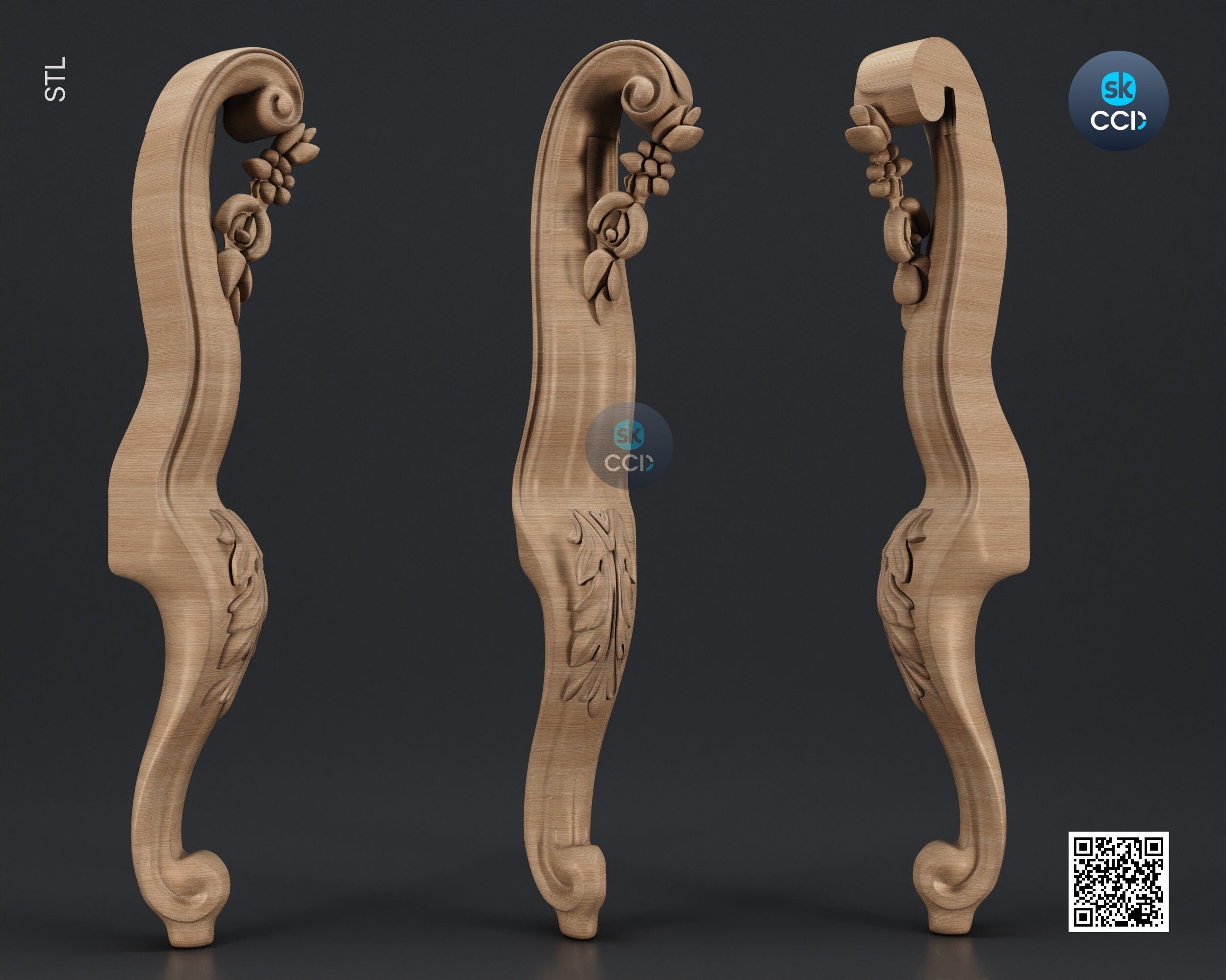 Furniture Leg 3D Model For Cnc Router, Wood Carving Digital File, Column Design, Model No. SKWL1025
