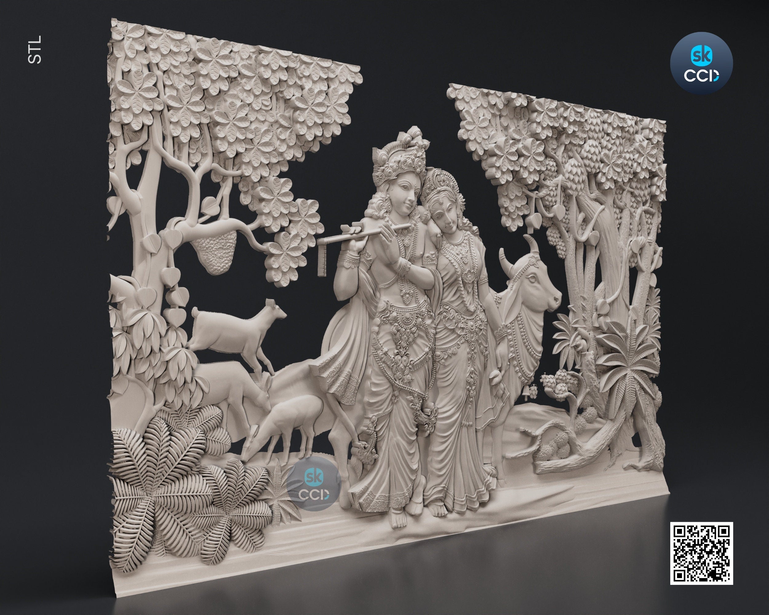 Radha Krishna STL 3D Model, Carvign Model, CNC Router Carving ArtCAM File, CNC files, Wood, Art, Wall Decor 3D1070