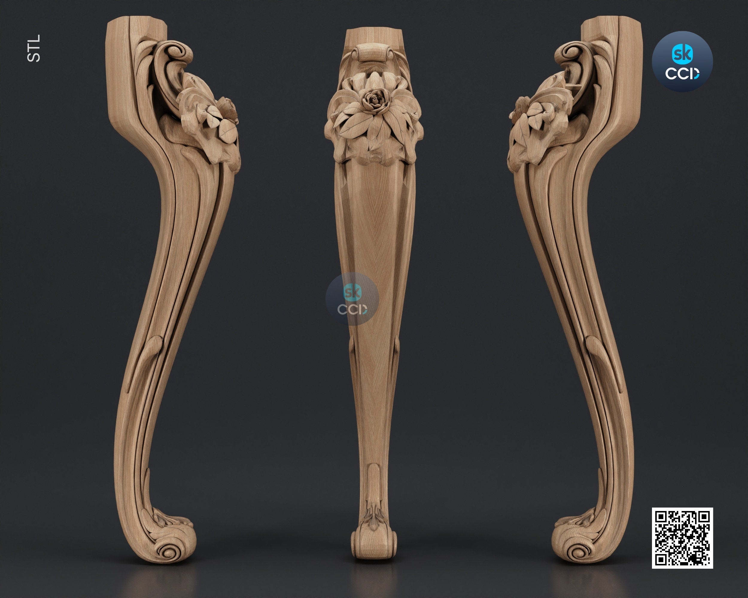 Furniture Leg 3D Model For Cnc Router, Wood Carving Digital File, Column Design, Model No. SKWL1039