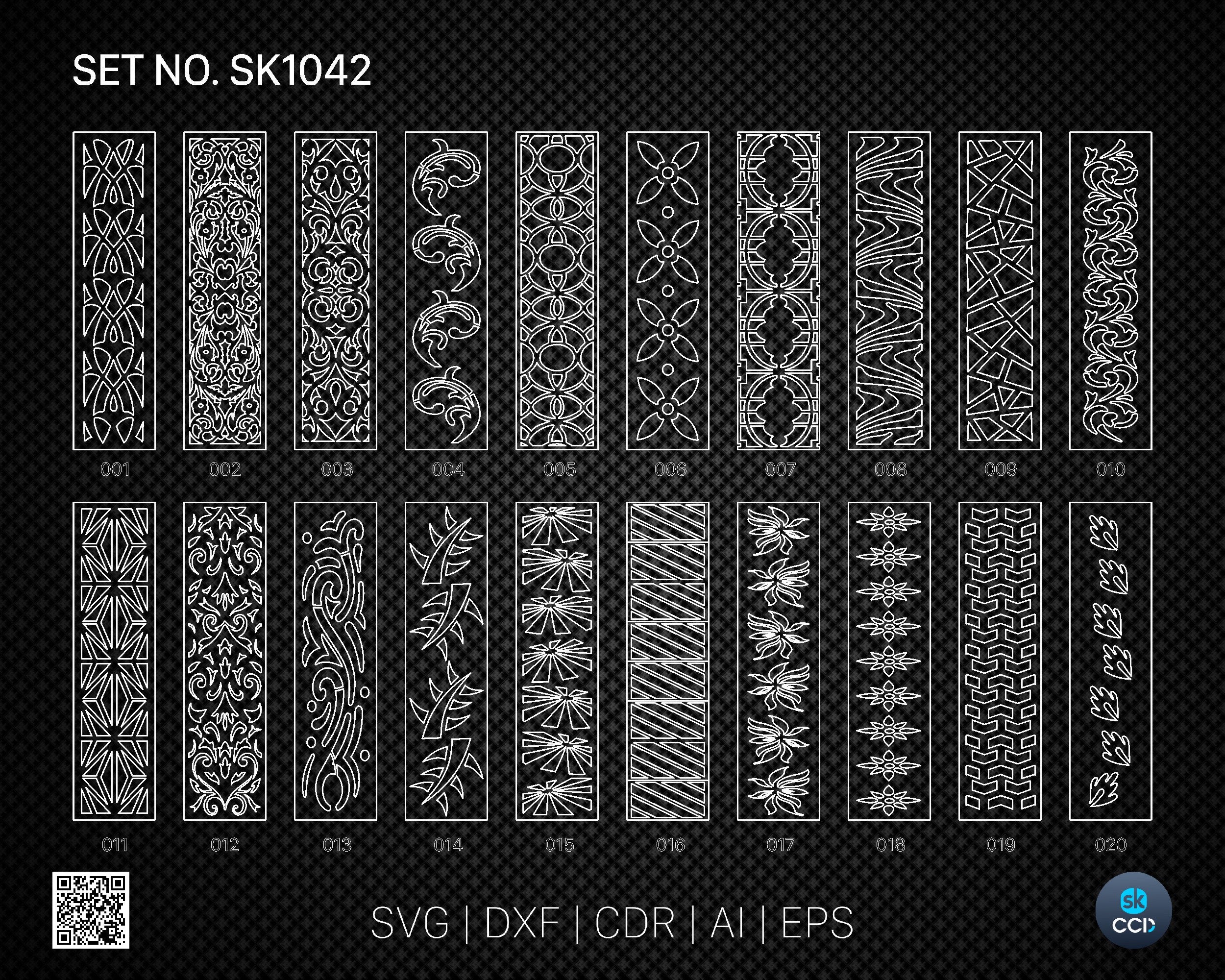 20 Decorative panel | Set SK1042 | Room Divider, Screen, Partitions, Door Panel Laser, Cnc, Plasma, Cricut File CDR, Svg, AI, Dxf, Eps