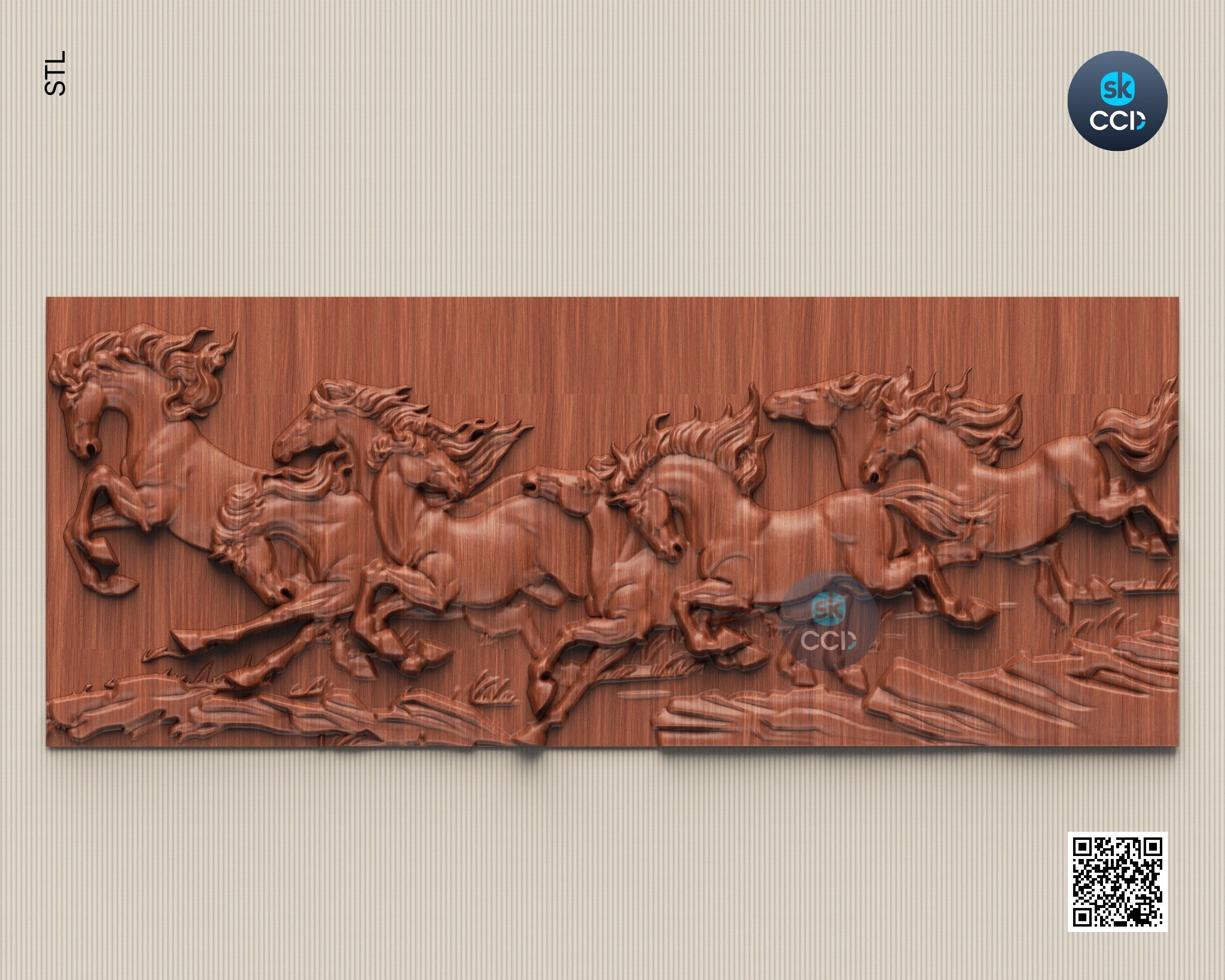 7 Horse 3D Relief Model in STL Format CNC Router Carving Engraving ArtCAM File