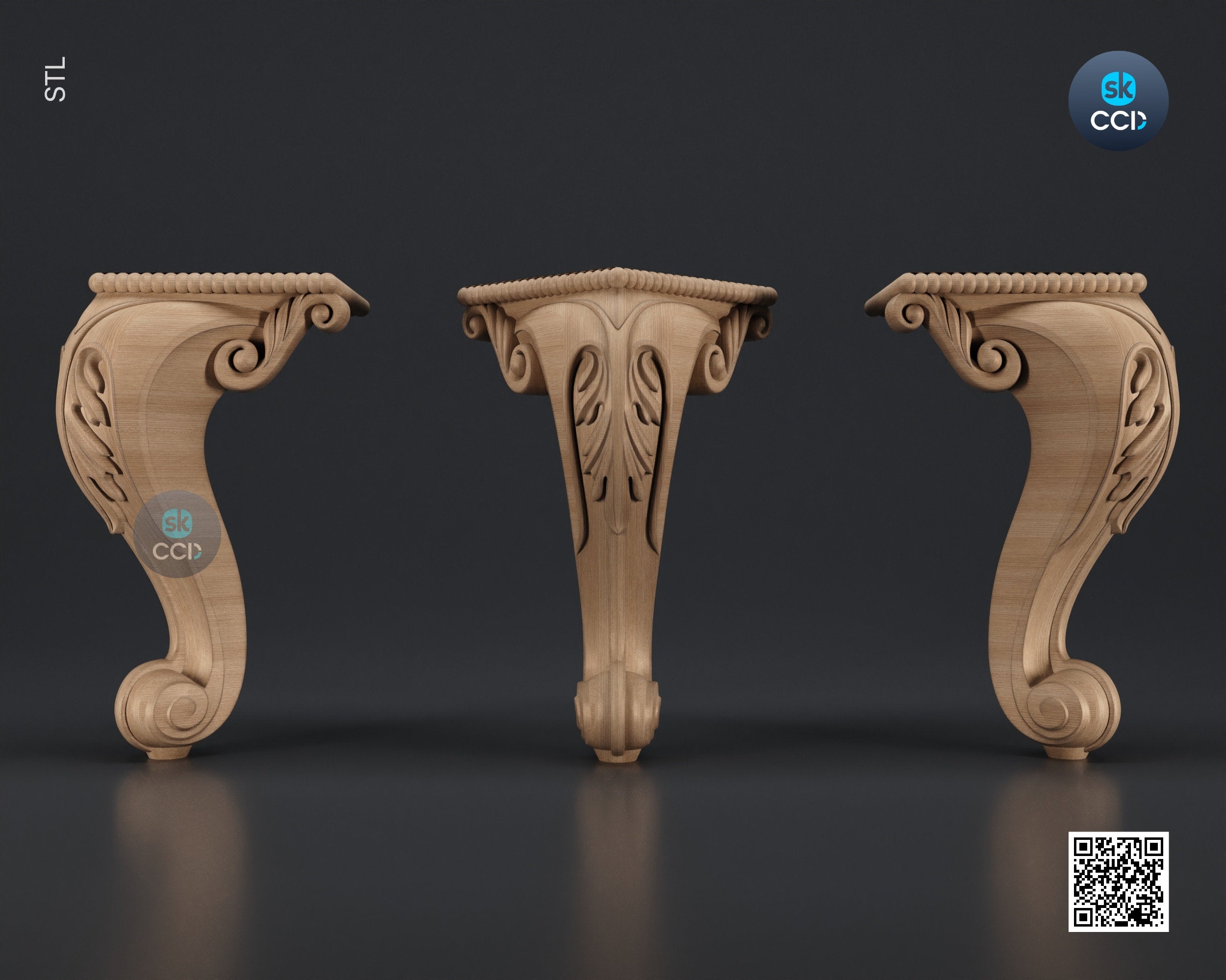 Furniture Leg 3D Model For Cnc Router, Wood Carving Digital File, Column Design, Model No. SKWL1020