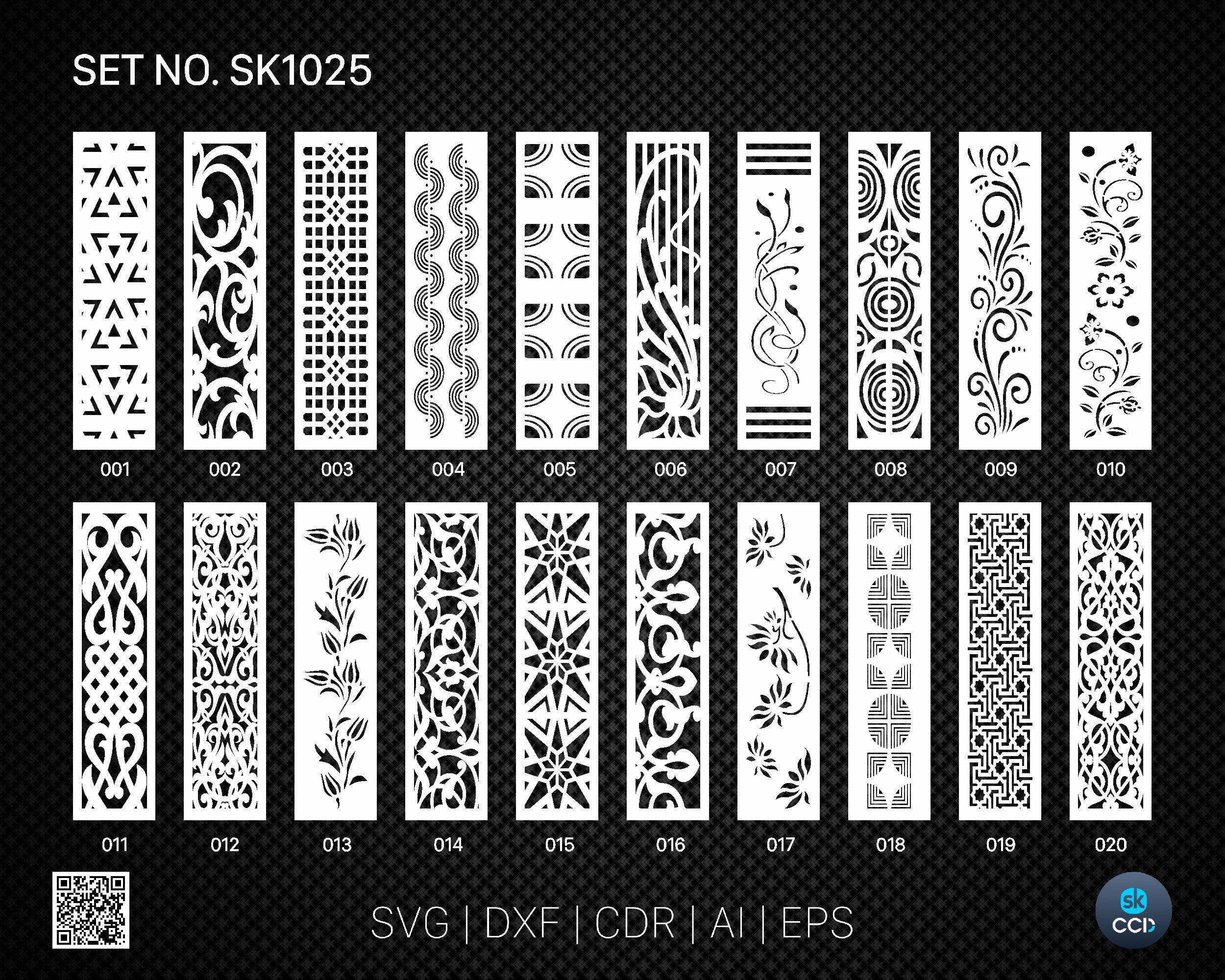 20 Decorative panel | Set SK1025 | Room Divider, Screen, Partitions, Door Panel Laser, Cnc, Plasma, Cricut File CDR, Svg, AI, Dxf, Eps