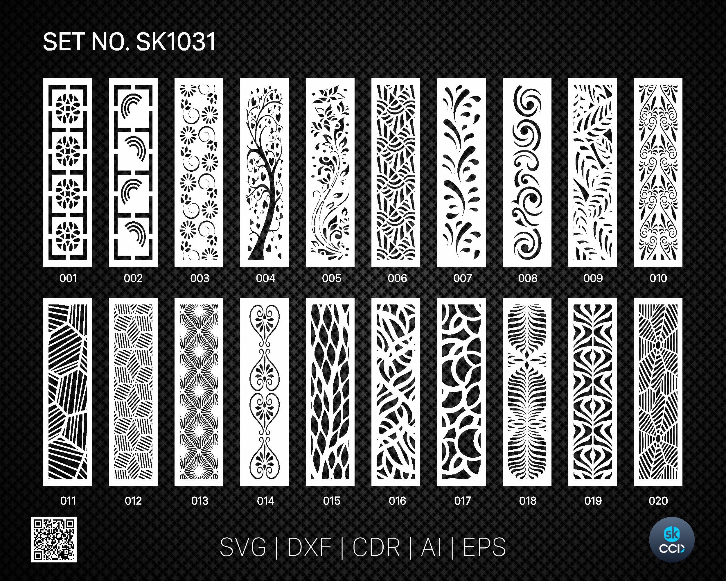 20 Decorative panel | Set SK1031 | Room Divider, Screen, Partitions, Door Panel Laser, Cnc, Plasma, Cricut File CDR, Svg, AI, Dxf, Eps