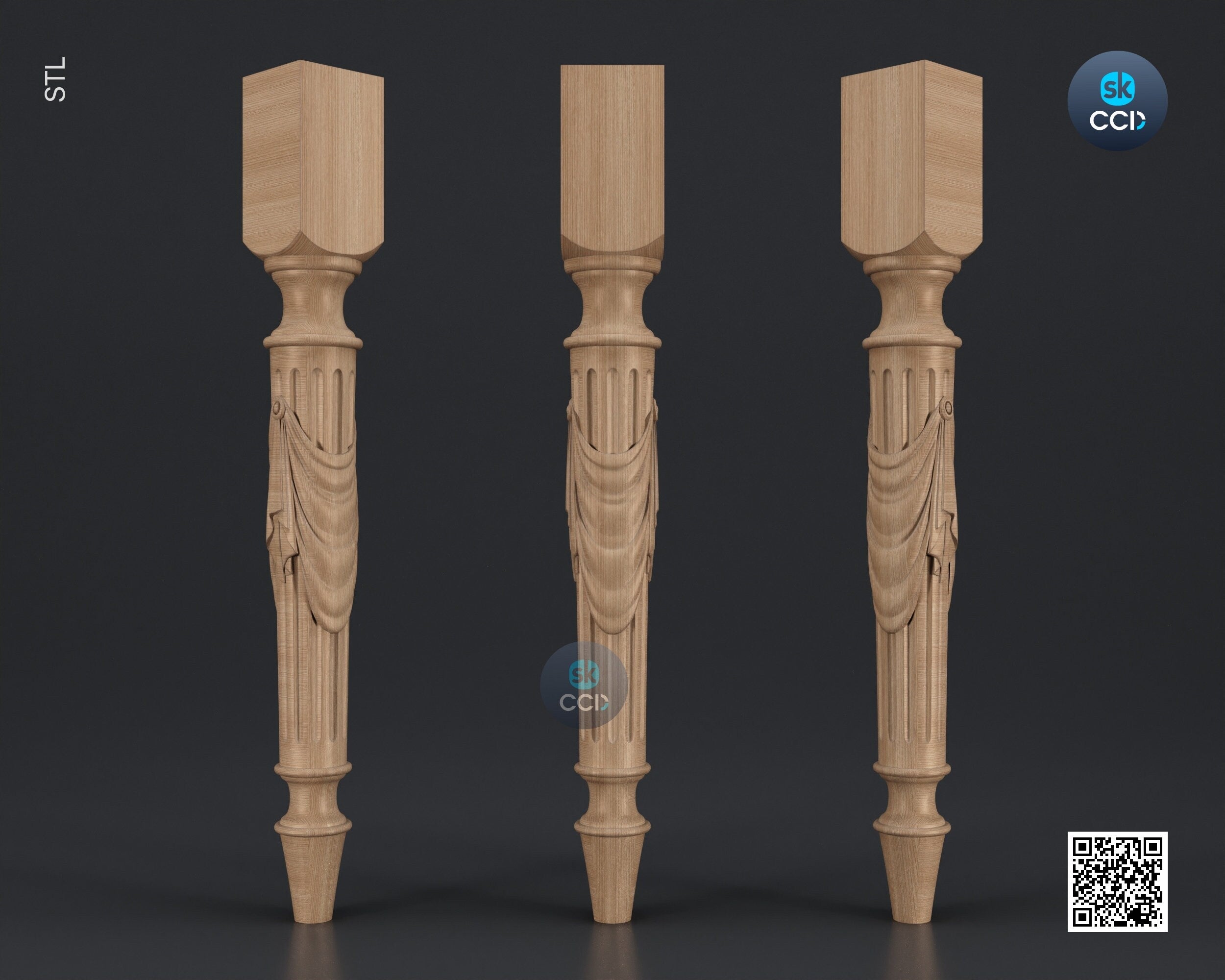 Furniture Leg 3D Model For Cnc Router, Wood Carving Digital File, Column Design, Model No. SKWL1023