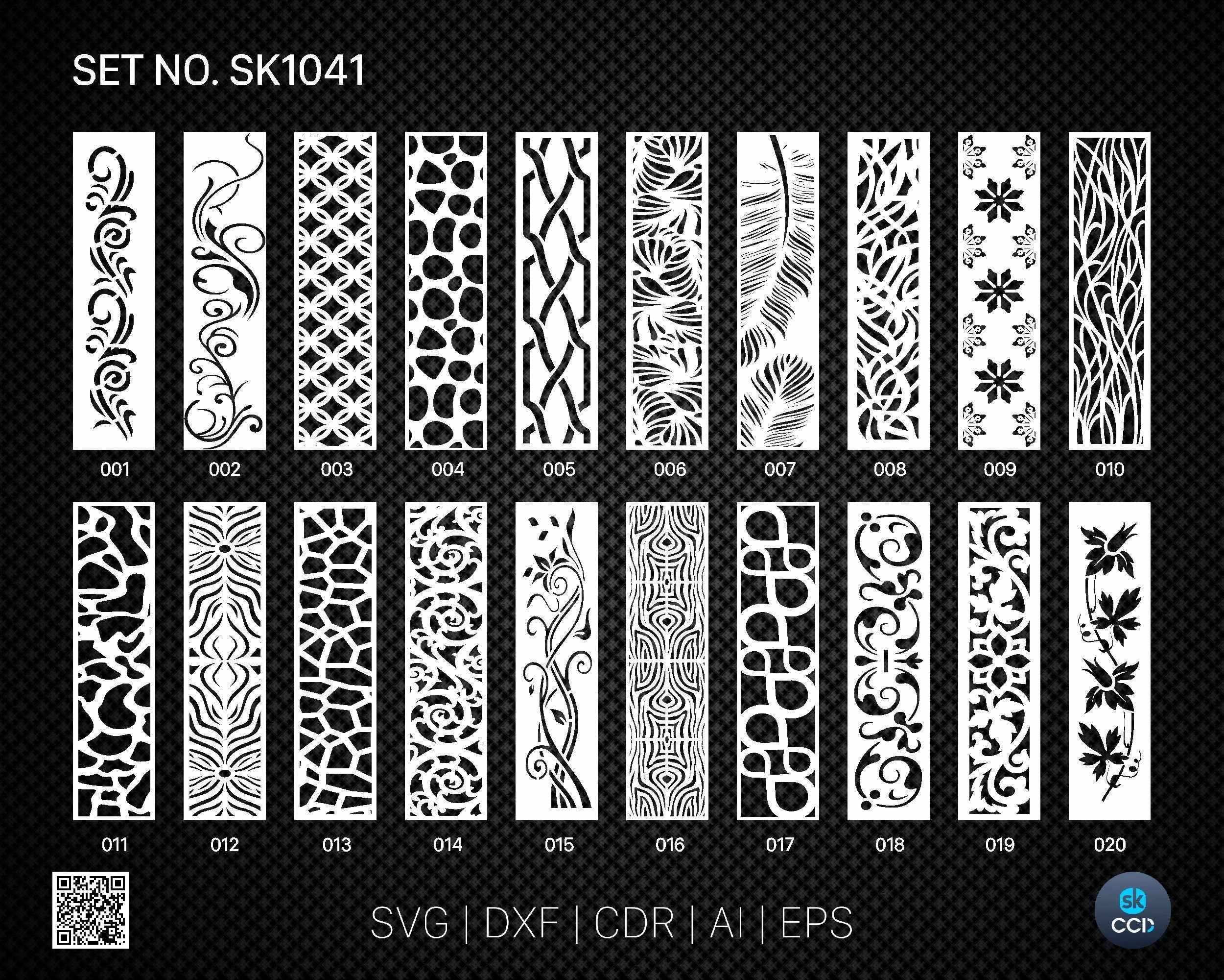 20 Decorative panel | Set SK1041 | Room Divider, Screen, Partitions, Door Panel Laser, Cnc, Plasma, Cricut File CDR, Svg, AI, Dxf, Eps