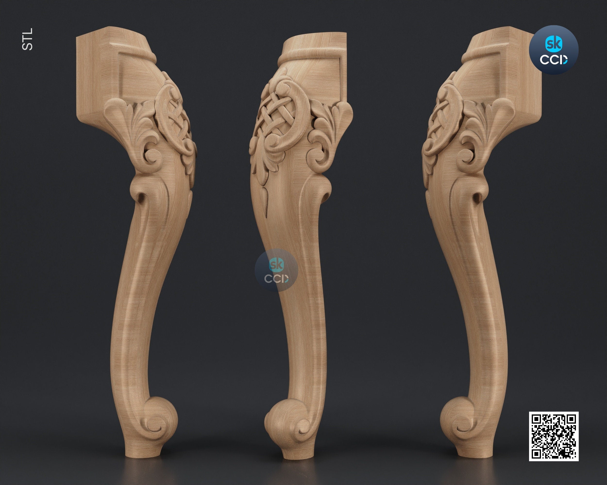Furniture Leg 3D Model For Cnc Router, Wood Carving Digital File, Column Design, Model No. SKWL1034