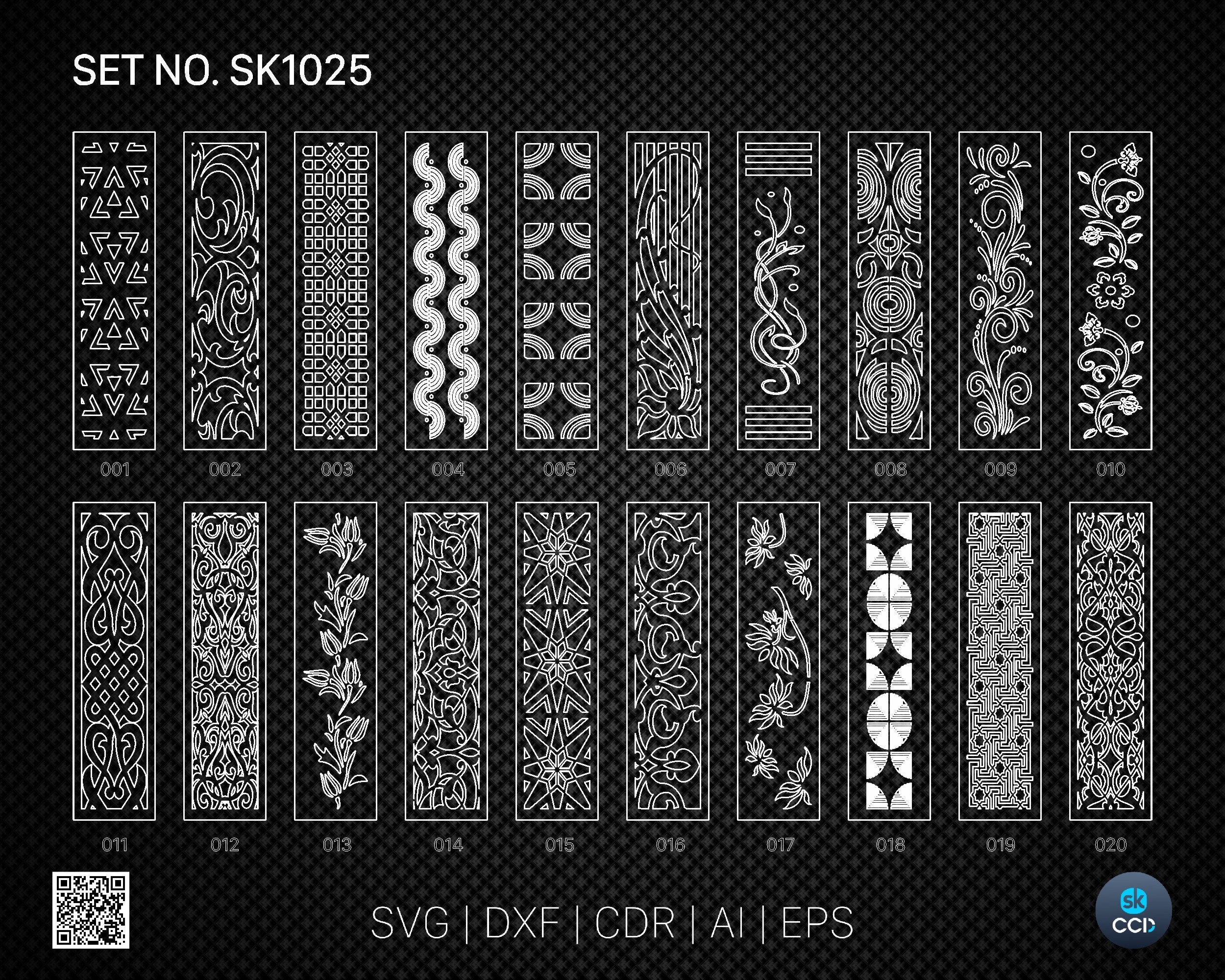 20 Decorative panel | Set SK1025 | Room Divider, Screen, Partitions, Door Panel Laser, Cnc, Plasma, Cricut File CDR, Svg, AI, Dxf, Eps