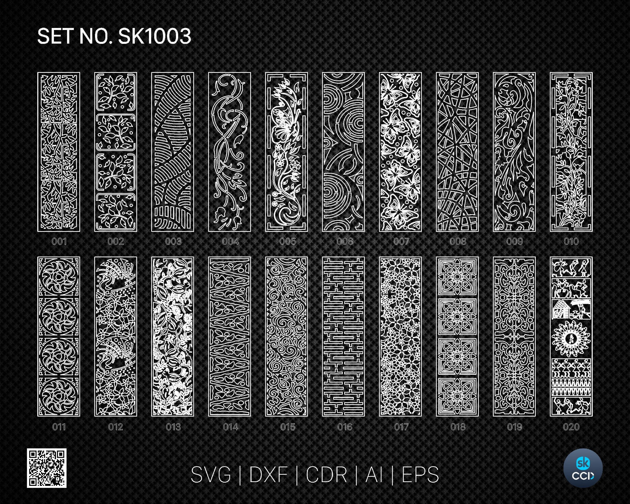 20 Decorative panel | Set SK1003 | Room Divider, Screen, Partitions, Door Panel Laser, Cnc, Plasma, Cricut File CDR, Svg, AI, Dxf, Eps