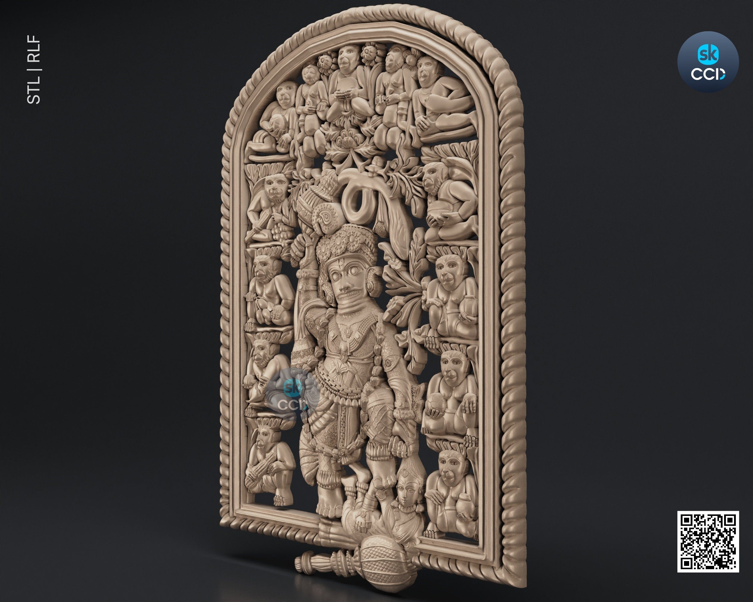 Sarangpur Hanumanji STL Model Hindu Lord Wood Carvign Model CNC Router File 3D Print Model Wood Art Wall Decor 3D1073
